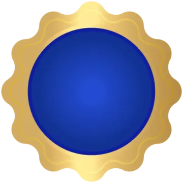 a blue and gold medal on a white background