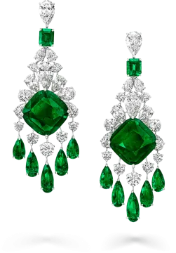 a pair of emerald and diamond earrings