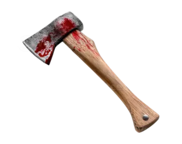 an axe with blood on it