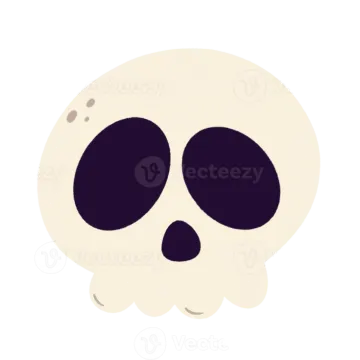 a white skull with black eyes