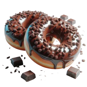 two chocolate donuts with chocolate chips on top