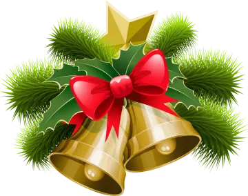 christmas bells with a red bow and pine branches