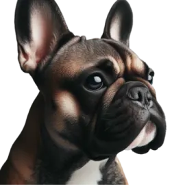 a brown and white dog with blue eyes