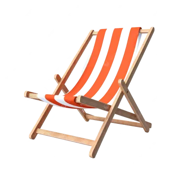 an orange and white striped deck chair