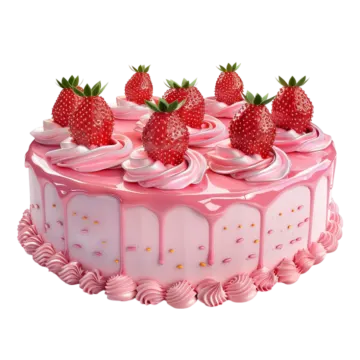 a pink cake with strawberries on top