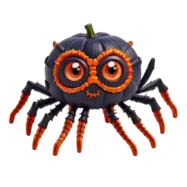 a halloween spider with orange eyes and black legs
