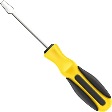 a yellow and black tool with a white handle