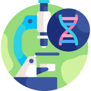 two hands holding a microscope, one with a blue and green background