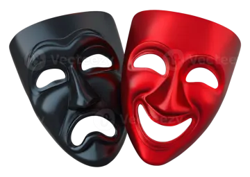 a pair of red and black theatrical masks
