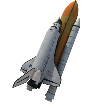 a space shuttle is flying through the air