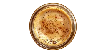 a glass of coffee on a white background