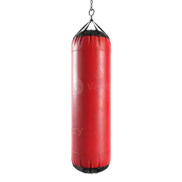 a red punching bag hanging on a white background