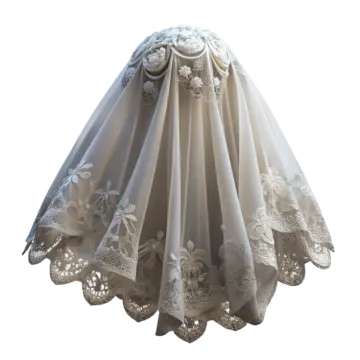 a wedding veil with white lace and flowers