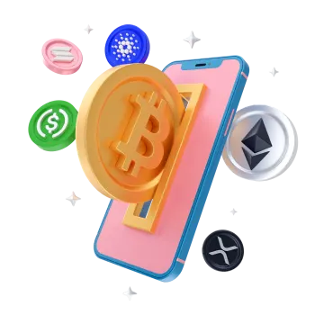 a phone with a bit coin on top of it