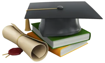 a graduation cap and diploma on top of books