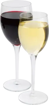 two glasses of white and red wine