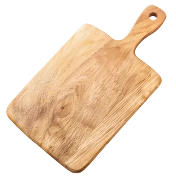 a wooden cutting board on a white background