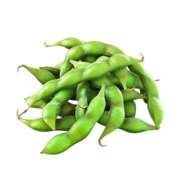 a pile of green beans on white background