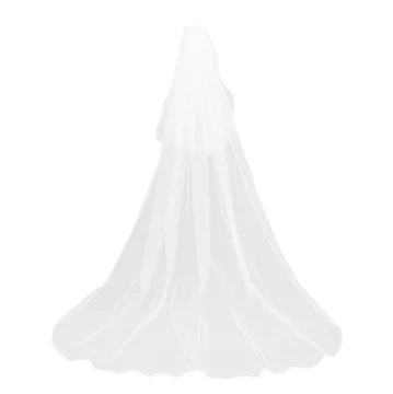 a white wedding veil with a long train