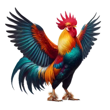 a rooster with its wings spread out