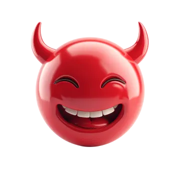 a red ball with a smiling devil's face