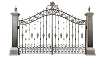 a wrought iron gate with decorative ornaments on it