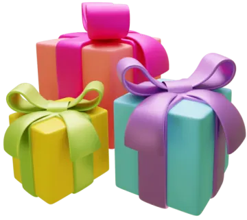 three colorful gift boxes with bows