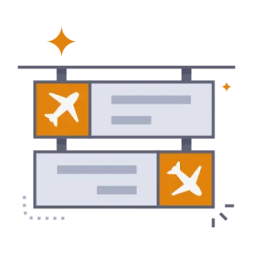 a flat icon of two boxes with a plane flying above them