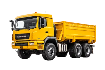 a yellow dump truck on a white background