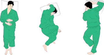 a man in green pajamas is sleeping and stretching