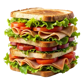 a sandwich with ham, tomato and lete on a white background stock photo