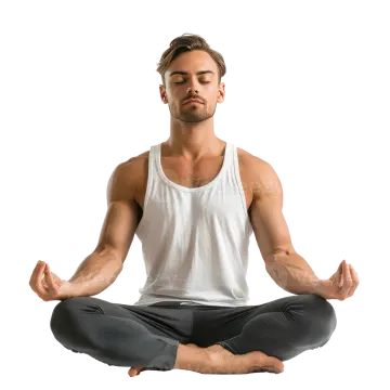 a man sitting in the middle of a yoga pose