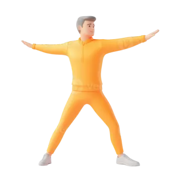 a man in an orange suit with his arms outstretched