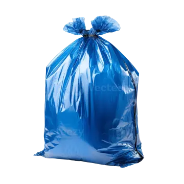 a blue trash bag on a white background