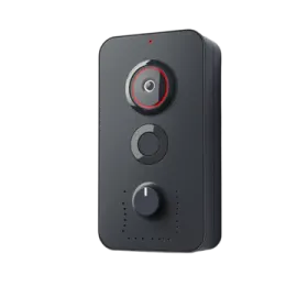 an image of a black doorbell with red buttons