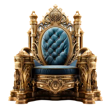 a gold throne with a blue seat