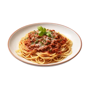 a plate of spaghetti with meat and sauce