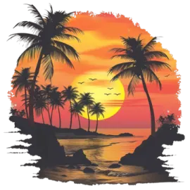 a painting of palm trees at sunset
