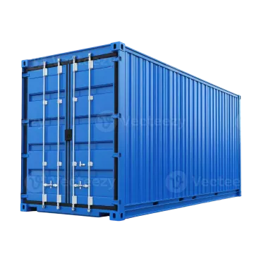 a blue shipping container on a white background