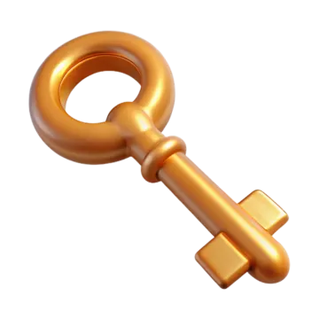 a gold key on a white background