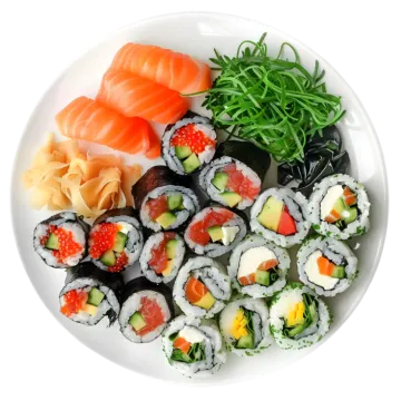 a plate filled with different types of su and vegetables