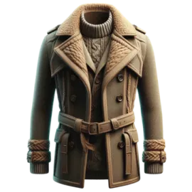 a brown coat with a fur collar and cuffs