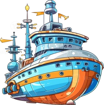 an orange and blue boat with a yellow bow