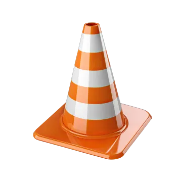 an orange and white traffic cone on a white background