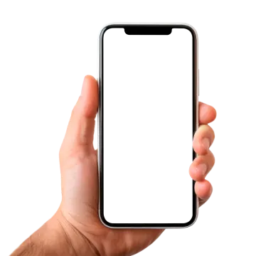 a hand holding an iphone with a blank screen