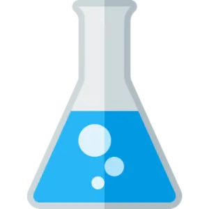 a blue and white beakle filled with liquid