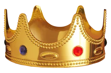 a gold crown with red and blue stones