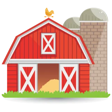 a red barn with a bird on top of it