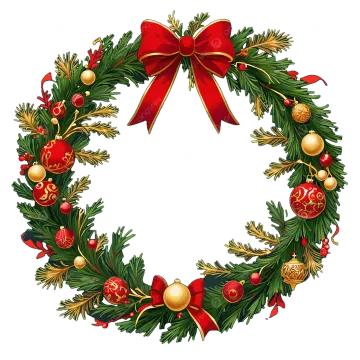 a christmas wreath with red and gold decorations