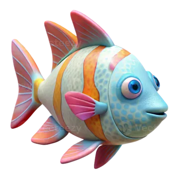 a cartoon fish with blue and orange stripes